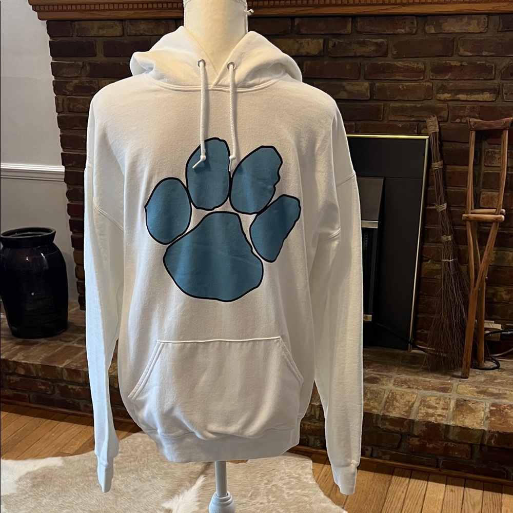 White Hoodie with Blue Paw Print